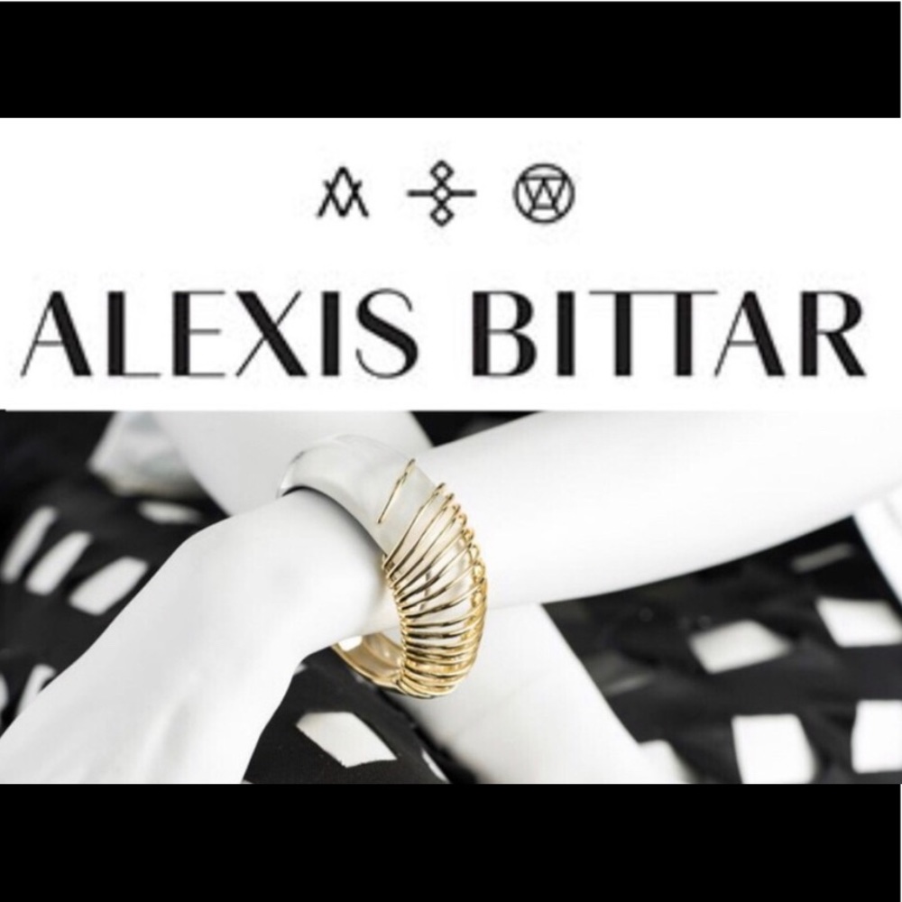 Alexis Bittar Coiled Gold Lucite Cuff Statement Bracelet